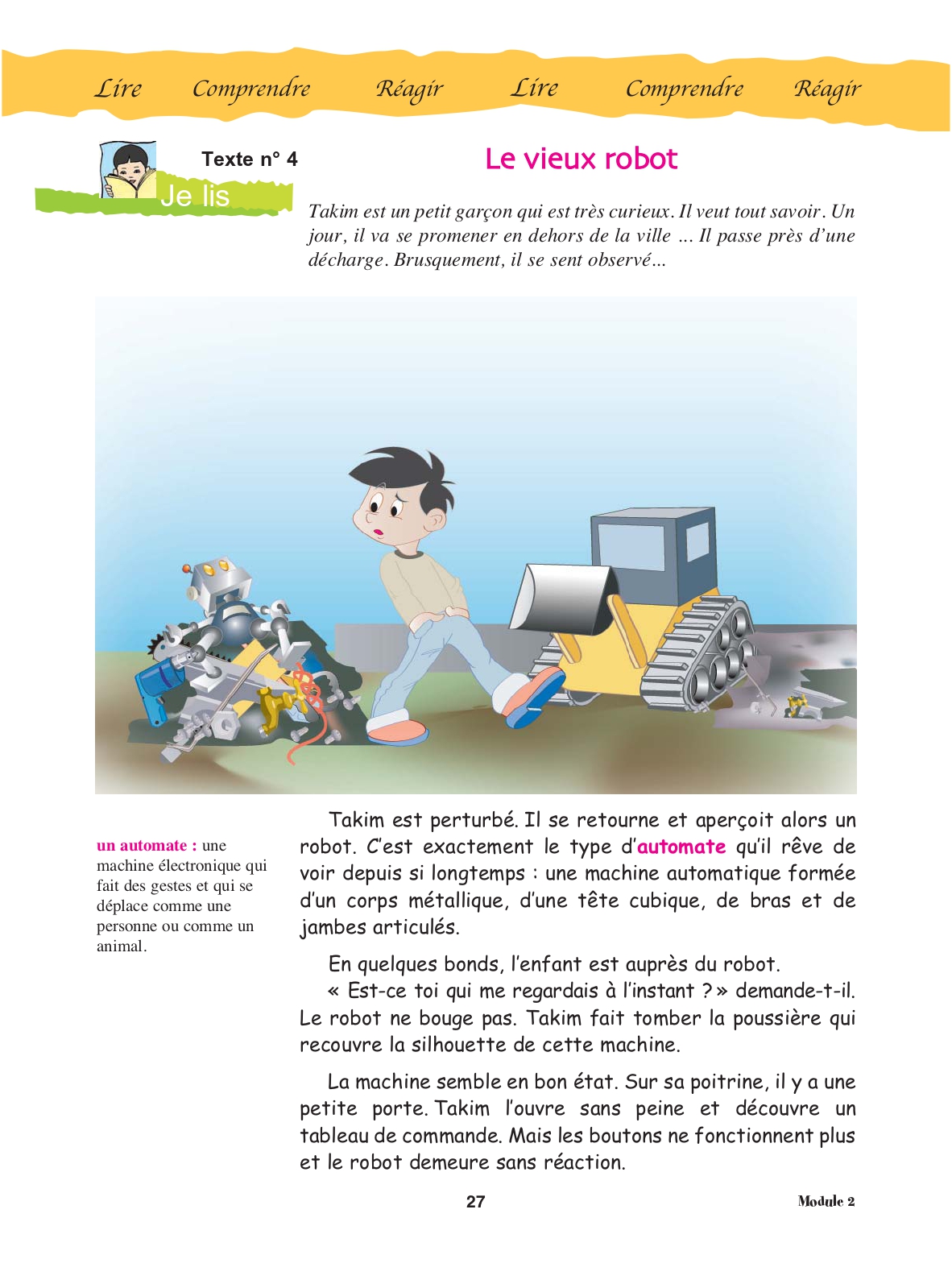 Page 27 du manuel : Takim aperçoit un vieux robot près d'une décharge